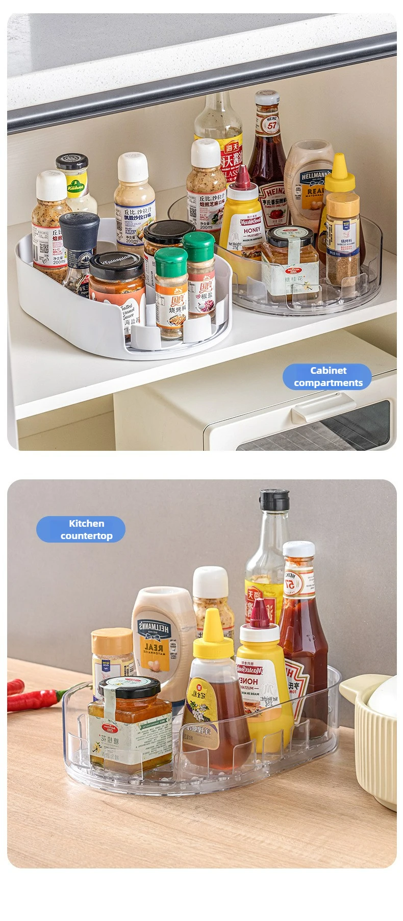 360 Rotating Refrigerator Storage Box Multifunctional Spice Organizer Simple Drink Tray for Kitchen Countertop - Image 17