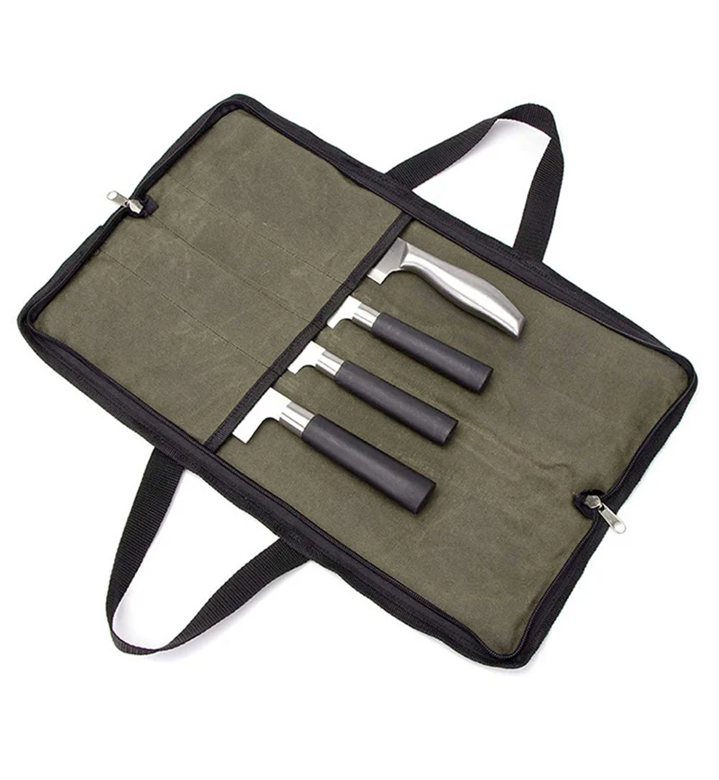 Chef Knives Storage Pouch Organizer Slicing Cleaver Carry Case Pocket Tools Professional Kitchen Knife Roll Bag 4 Slot Portable - Image 9