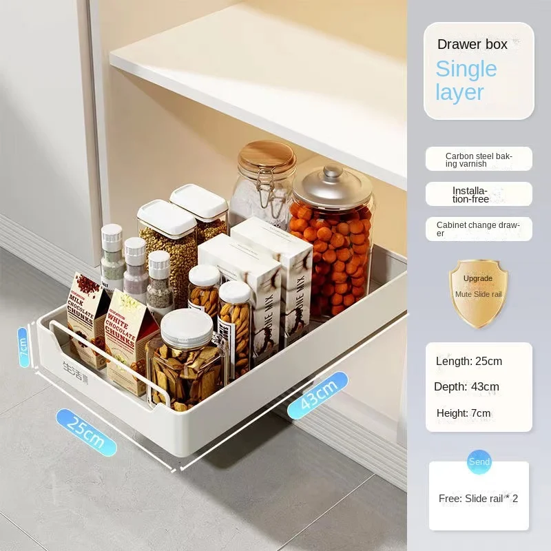 New Kitchen Storage Rack with Slide Rails Pull-out Kitchen Drawer Type Storage Tray Spice Box Storage Shelf Cabinets Organizer - Image 9