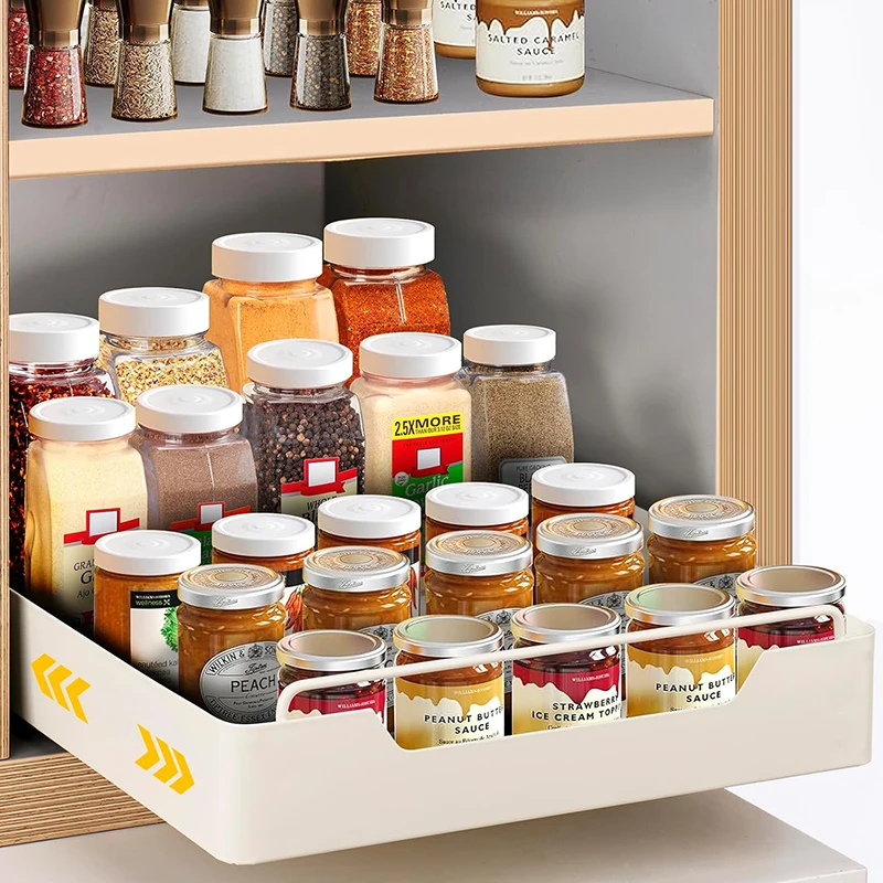 Kitchen Storage Box with Sliding Rail Pull-out Cabinet Storage Rack Spice Pantry Shelves Drawer Kitchen Organizer Basket - Image 2