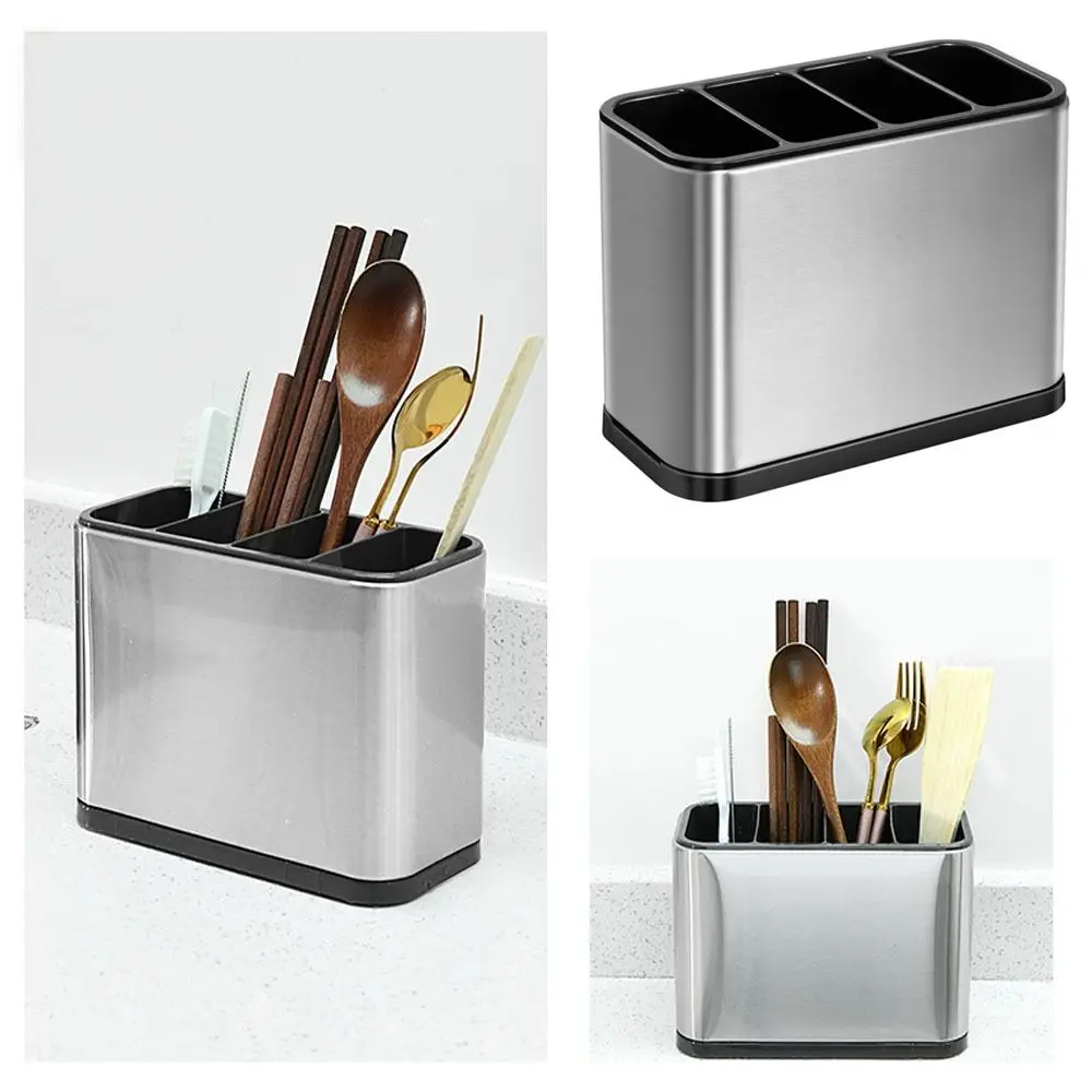 Large Capacity Kitchen Utensil Holder Stainless Steel with Removable Divider Kitchen Cutlery Organizer Sturdy Drip Tray Base - Image 4