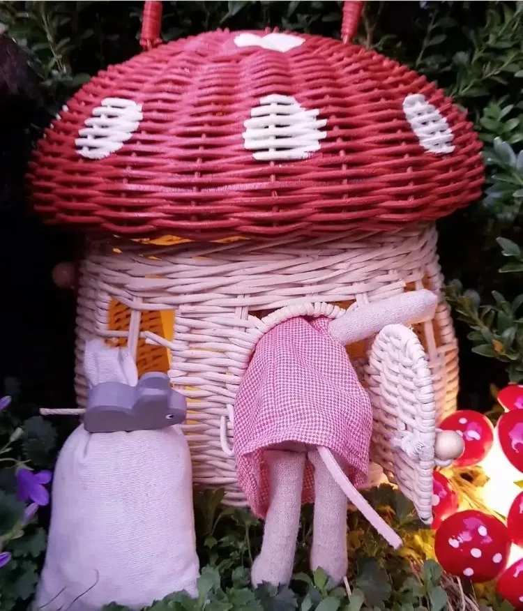 Rattan Woven Mushroom Basket Summer Portable Children Woven Bags Outdoor Vacation Picnic Baskets Kids Toy Sundries Organizer - Image 31