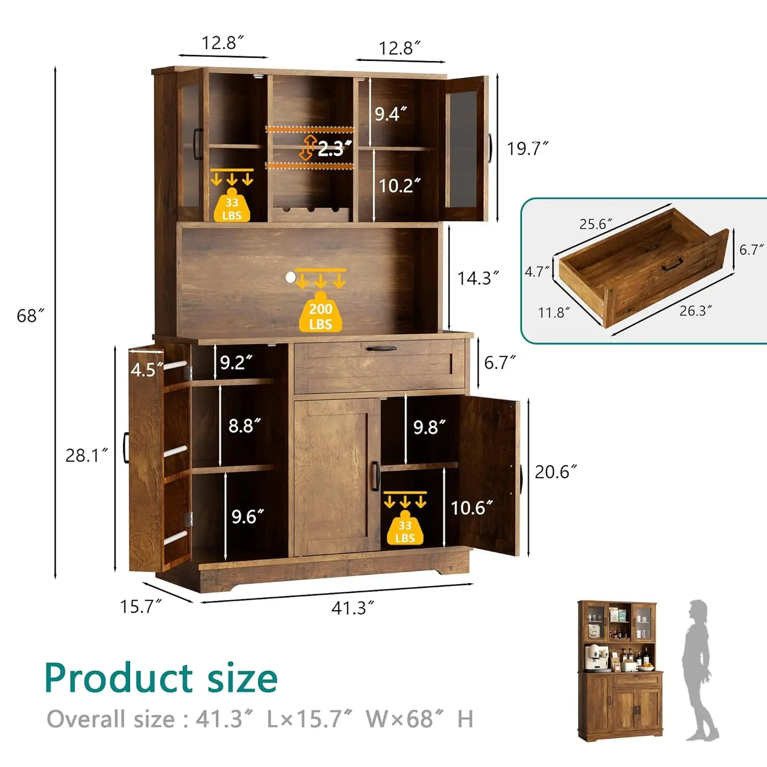 Tall Kitchen Pantry Storage Cabinet, Modern Pantry Cabinet with Hutch and Microwave Stand, Modern Kitchen Coffee, Customized - Image 2