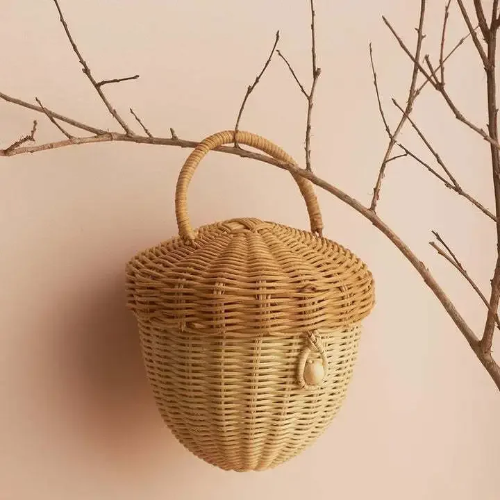 Rattan Mushroom Storage Basket Cute Cartoon Handwoven Nut Wicker Handbag Outdoor Picnic Women Tote Straw Bag Children Organizer - Image 8