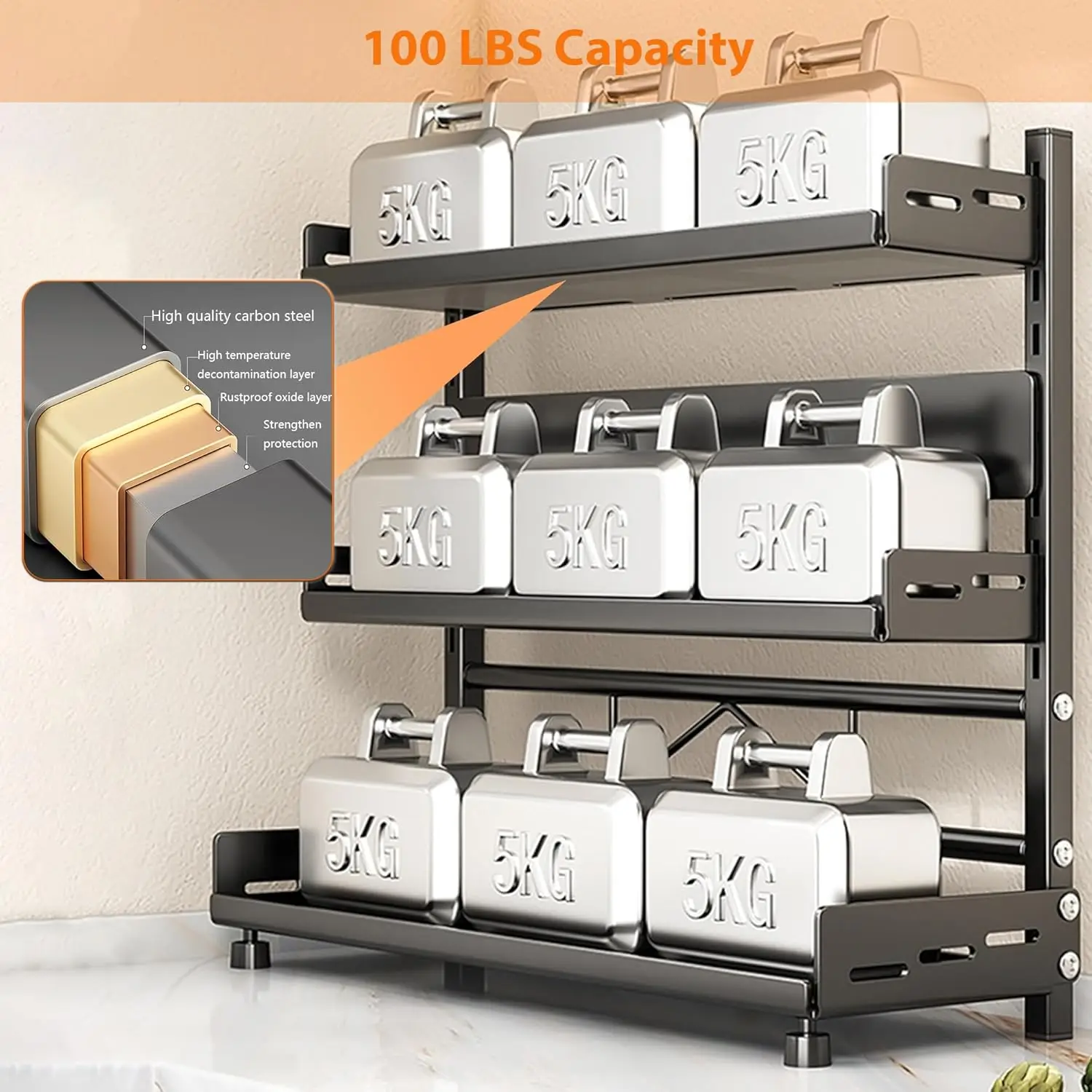3 Tier Spice Storage Rack for Countertop Adjustable Spice Organization for Cabinet Kitchen Organizer Metal Shelf Black - Image 4