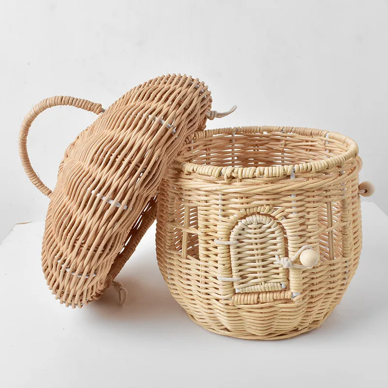 Rattan Mushroom Storage Basket Cute Cartoon Handwoven Nut Wicker Handbag Outdoor Picnic Women Tote Straw Bag Children Organizer - Image 20