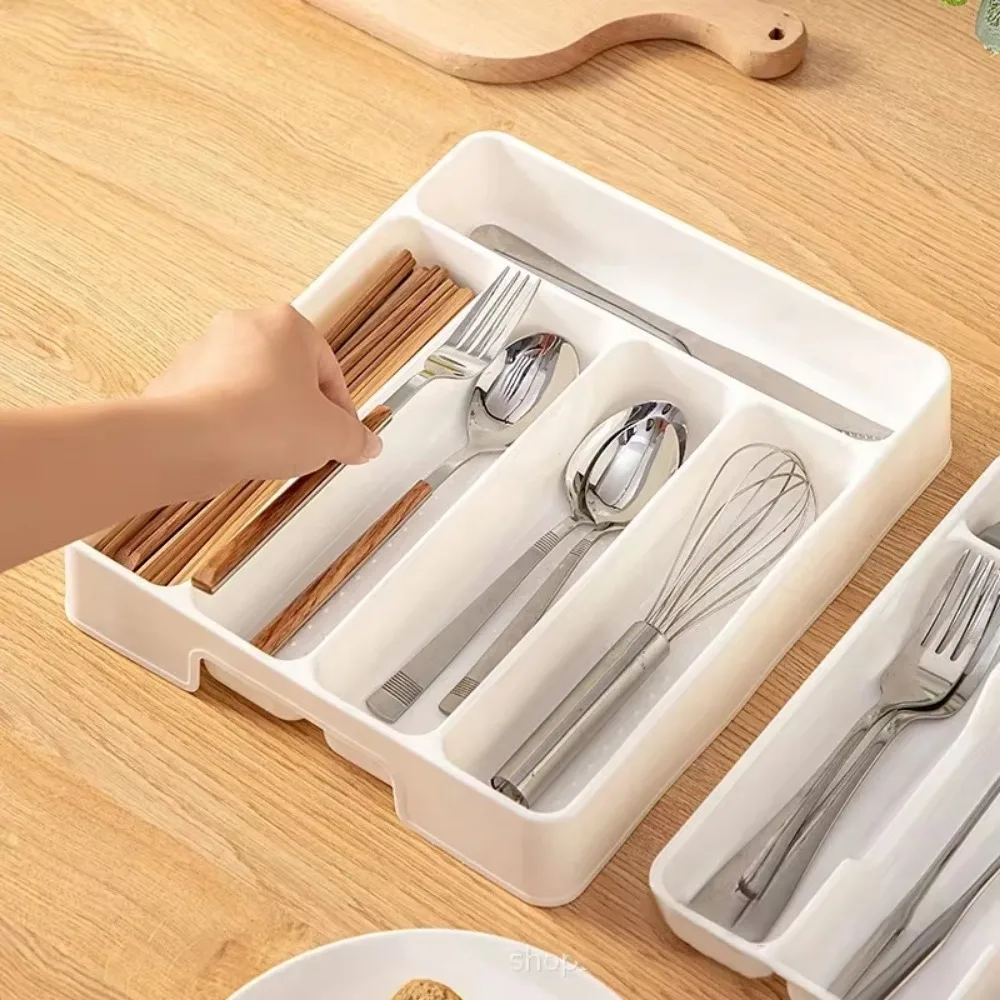 4/5 Compartment Cutlery Tray Rectangle Kitchen Drawer Organizer for Spoon Fork Separation Easy-Clean Home Storage Box decorative - Image 5