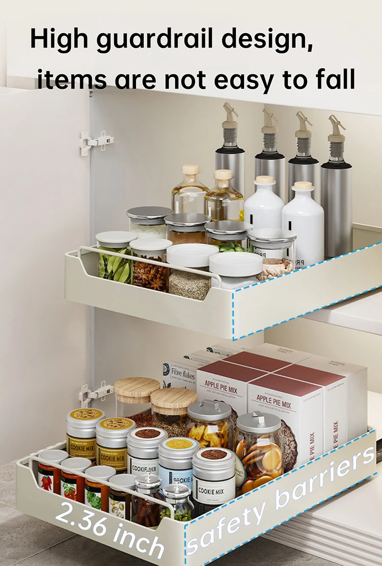 Kitchen Storage Box with Sliding Rail Pull-out Cabinet Storage Rack Spice Pantry Shelves Drawer Kitchen Organizer Basket - Image 18