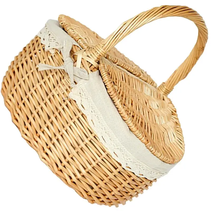 Picnic Fruit Storage Basket Easter Household Snack Container Wicker Basket with Lid Multi-function Wicker Basket Home Supply - Image 9