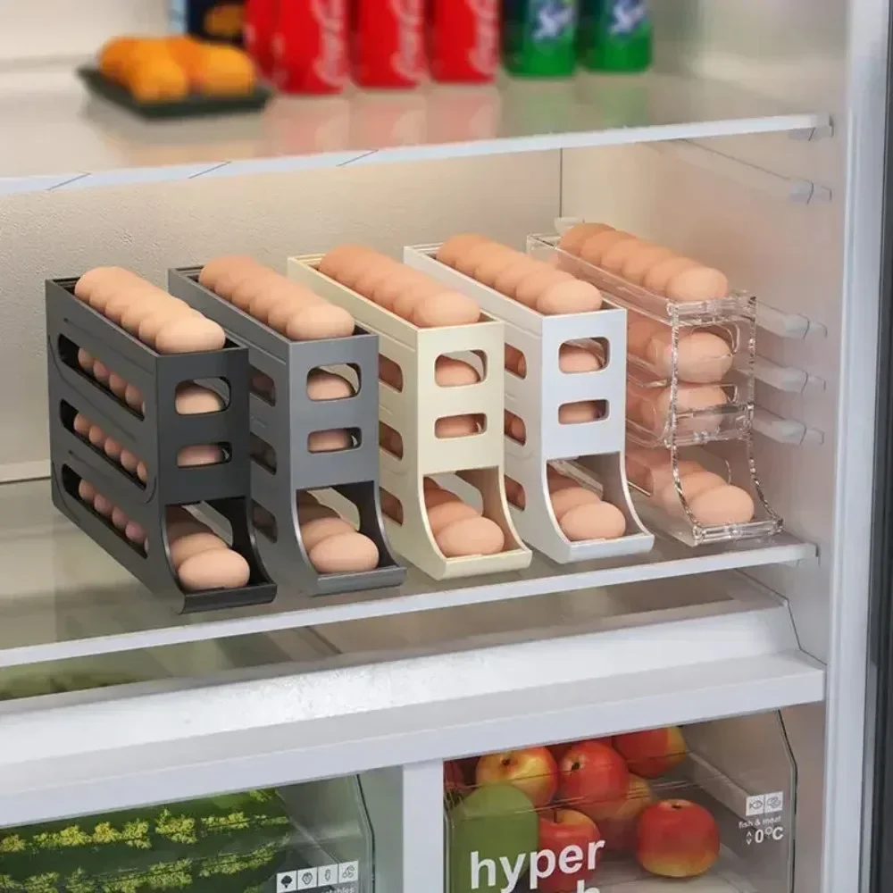 4 Layer Automatic Rolling Egg Dispenser Refrigerator Storage Box Fridge Organizer Rack for Kitchen - Image 3