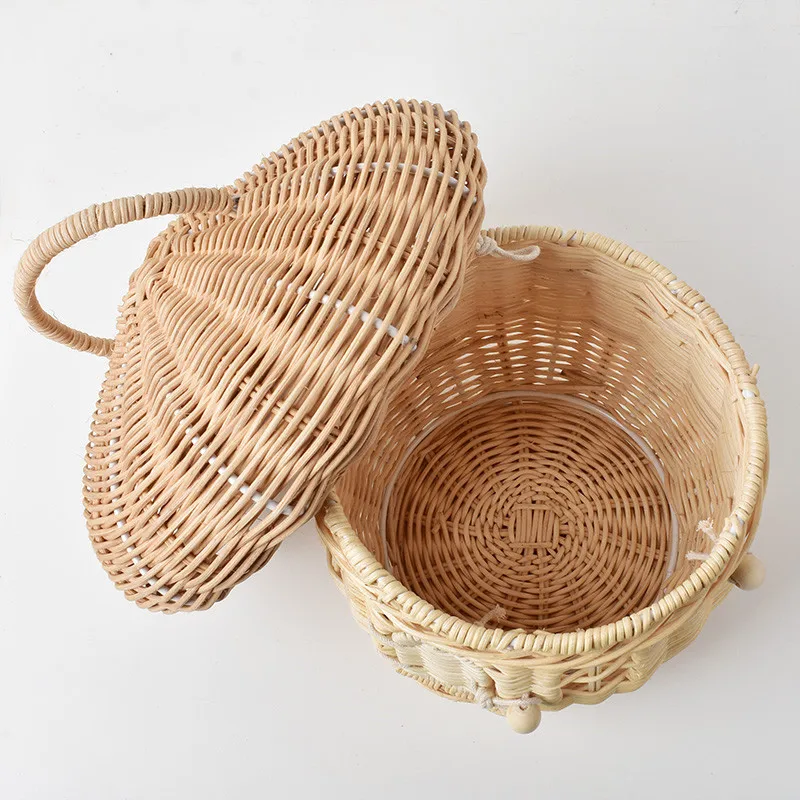 Rattan Mushroom Storage Basket Cute Cartoon Handwoven Nut Wicker Handbag Outdoor Picnic Women Tote Straw Bag Children Organizer - Image 22