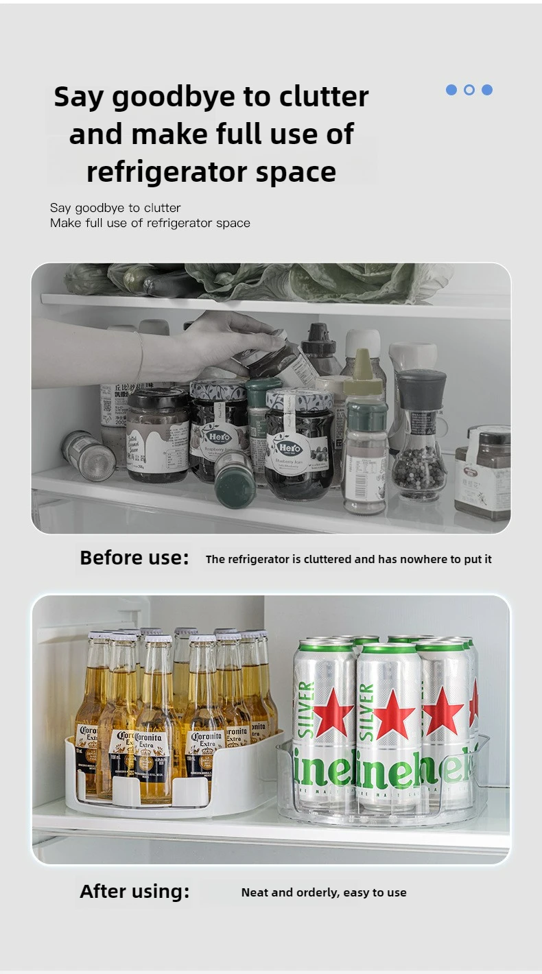 360 Rotating Refrigerator Storage Box Multifunctional Spice Organizer Simple Drink Tray for Kitchen Countertop - Image 12