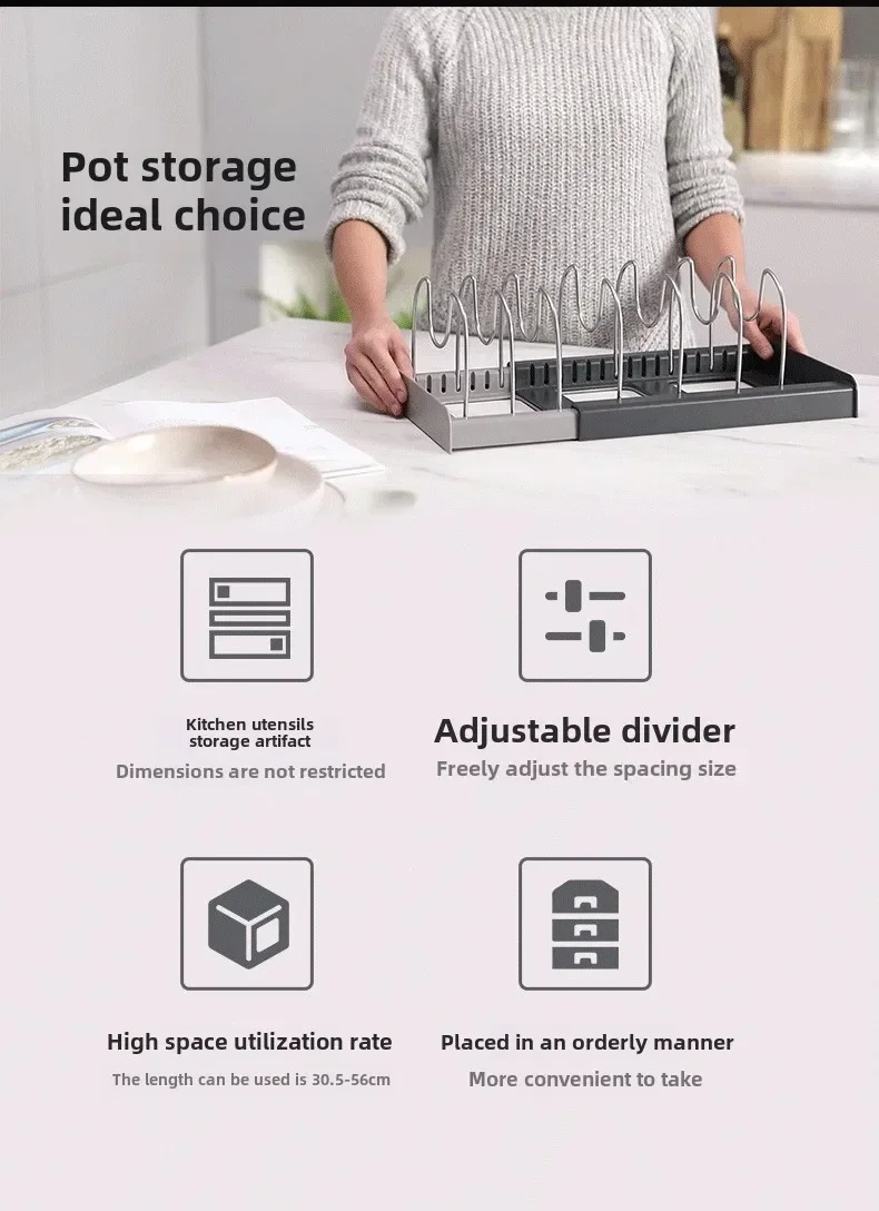 Expandable Pots and Pans Storage Rack for Cabinets Pot and Lid Holder with 6 Adjustable Shelves for Kitchen Organization Tools - Image 12