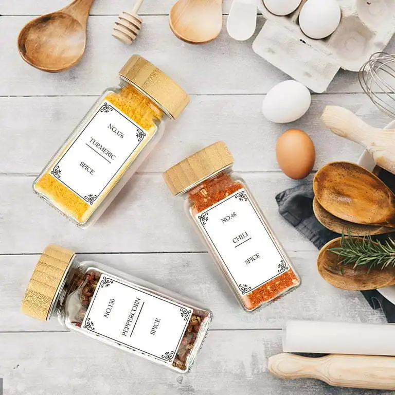 12Pcs Glass Spice Jars with Bamboo Lid Kitchen Glass Jars Spice Jar Set Seasoning Jars Organizer Storage Bottles for Spice Rack - Image 13