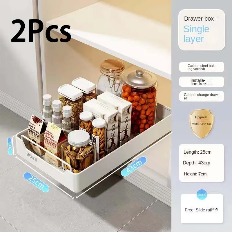 New Kitchen Storage Rack with Slide Rails Pull-out Kitchen Drawer Type Storage Tray Spice Box Storage Shelf Cabinets Organizer - Image 25