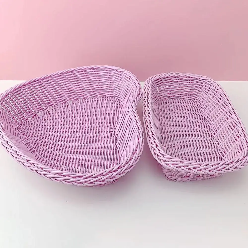 New Hand Woven Imitation Rattan Basket Plastic Heart Shape Wicker Basket Storage Basket Photo Props - Image 14