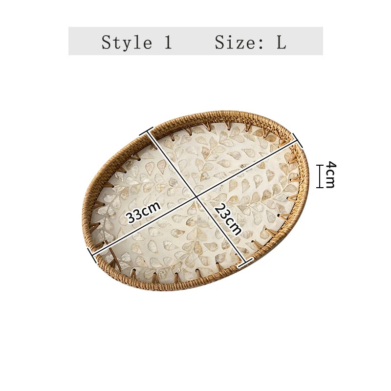Handwoven Rattan Oval Tray with Shell Mosaic Inlay, Decorative Serving Tray for Coffee, Tea, Snacks, Bathroom Vanity Organizer - Image 7
