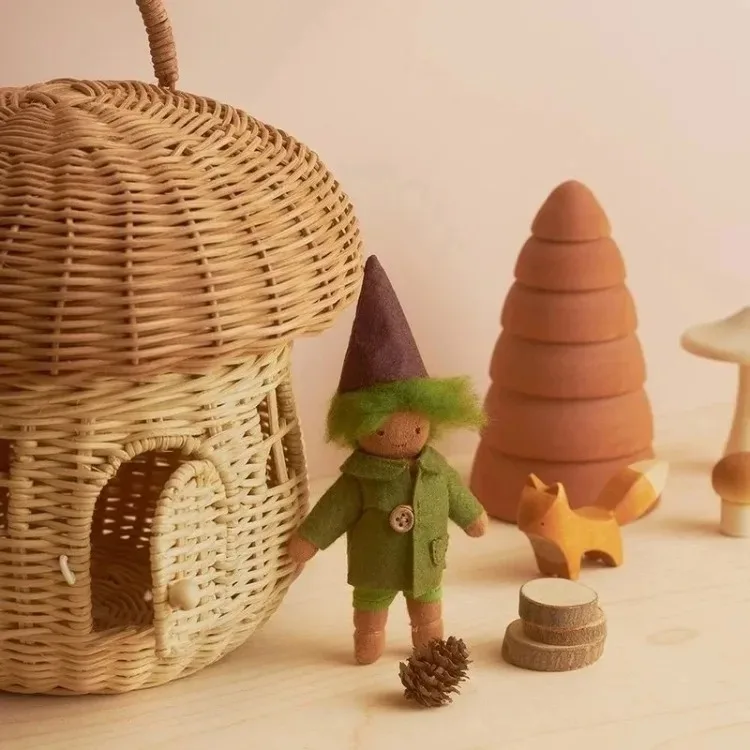 Rattan Woven Mushroom Basket Summer Portable Children Woven Bags Outdoor Vacation Picnic Baskets Kids Toy Sundries Organizer - Image 15