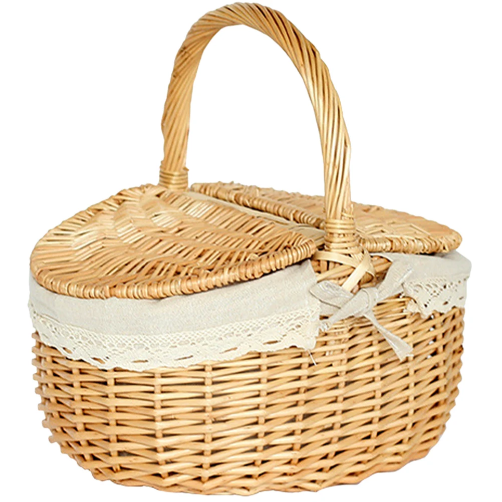 Picnic Fruit Storage Basket Easter Household Snack Container Wicker Basket with Lid Multi-function Wicker Basket Home Supply