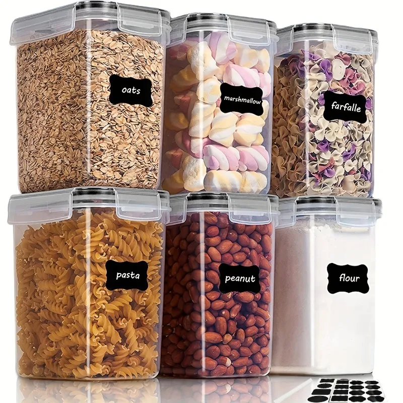 6Pcs Airtight Food Storage Containers Kitchen Pantry Storage Containers For Sugar, Flour And Baking Supplies Kitchen Accessories