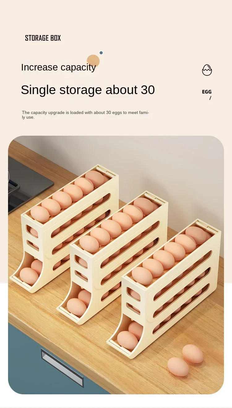 4 Layer Automatic Rolling Egg Dispenser Refrigerator Storage Box Fridge Organizer Rack for Kitchen - Image 10