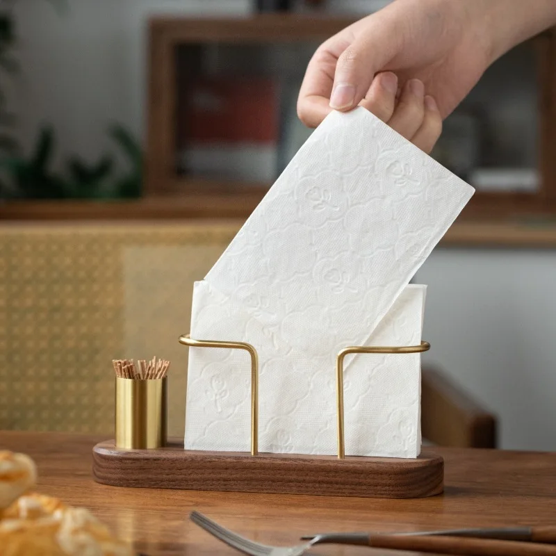 HeMu Walnut Wood & Brass 2-in-1 Napkin Holder with Toothpick Dispenser – Elegant Table Organizer for Kitchen, Dining Room & Cafe - Image 4