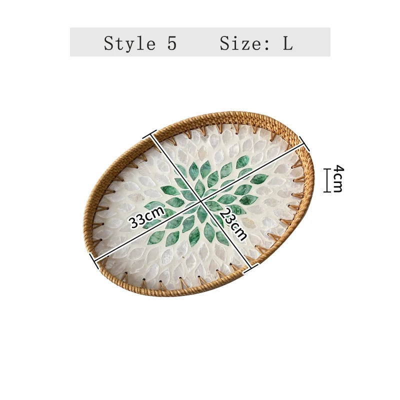 Handwoven Rattan Oval Tray with Shell Mosaic Inlay, Decorative Serving Tray for Coffee, Tea, Snacks, Bathroom Vanity Organizer - Image 18