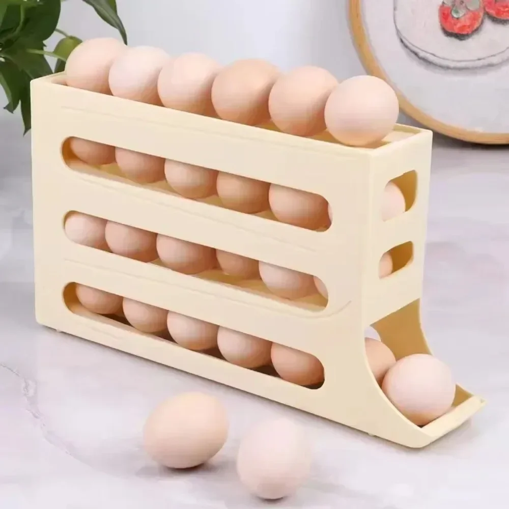 4 Layer Automatic Rolling Egg Dispenser Refrigerator Storage Box Fridge Organizer Rack for Kitchen - Image 2