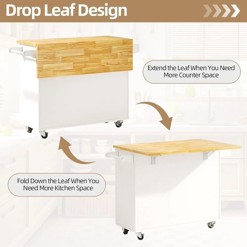 White Rolling Kitchen Island with Storage, Spice Rack, and Towel Bar - Image 10