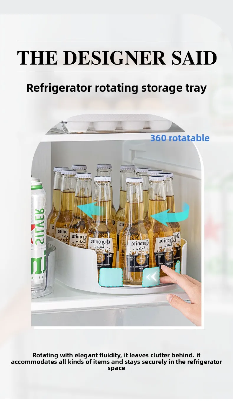 360 Rotating Refrigerator Storage Box Multifunctional Spice Organizer Simple Drink Tray for Kitchen Countertop - Image 11