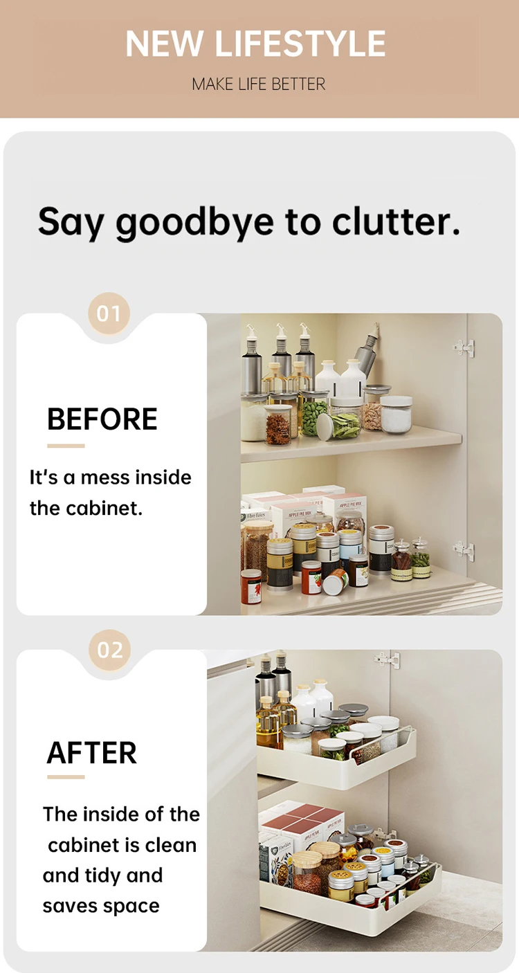 Kitchen Storage Box with Sliding Rail Pull-out Cabinet Storage Rack Spice Pantry Shelves Drawer Kitchen Organizer Basket - Image 12