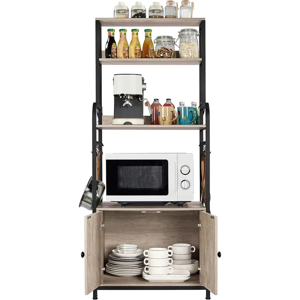 Gray 4-Tier Kitchen Baker's Rack with Storage Cabinet, Microwave Stand, Coffee Bar, and Spice Rack - Image 15