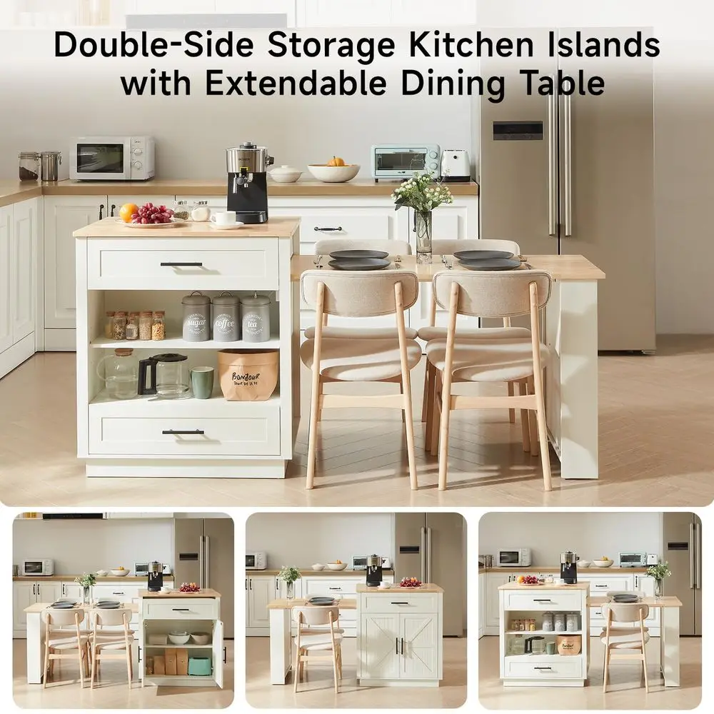 76 Kitchen Islands with Extendable Dining Table, 24 Island Table with DoubleSide Storage, Mobile Storage Islands Cart with Powe - Image 11