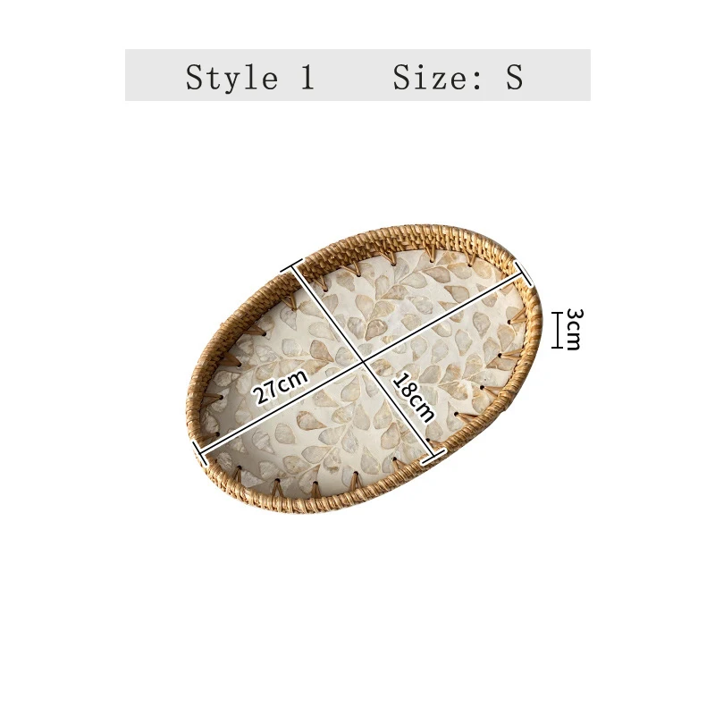 Handwoven Rattan Oval Tray with Shell Mosaic Inlay, Decorative Serving Tray for Coffee, Tea, Snacks, Bathroom Vanity Organizer - Image 8