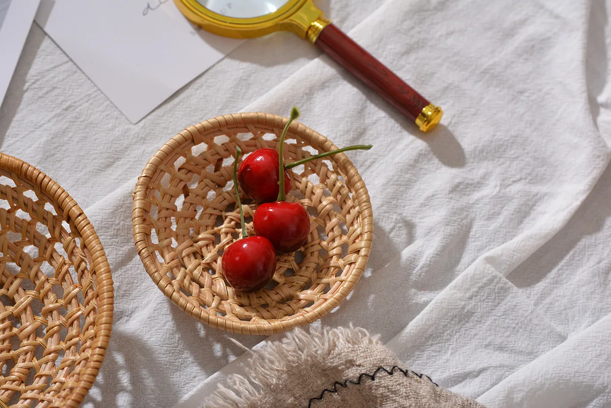 Minimalist Handwoven Rattan Baskets,Round Hollow Storage Trays for Fruit, Vegetables, Snacks, Decorative Wicker Basket for Home - Image 11