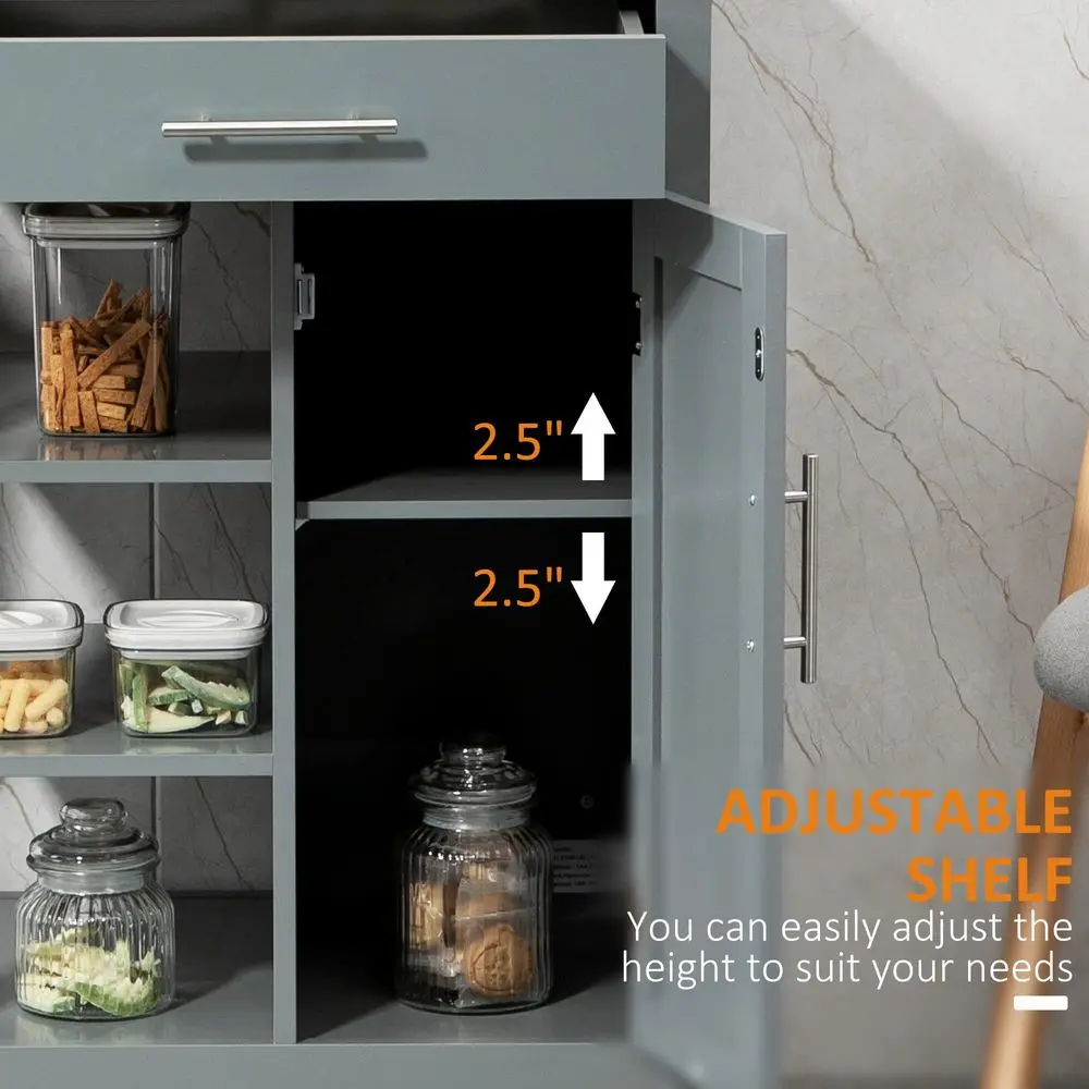 Kitchen Island Cart, Rolling Kitchen Island with Storage Shelf, Solid Wood Top, Drawer, for Dining Room, Gray - Image 5