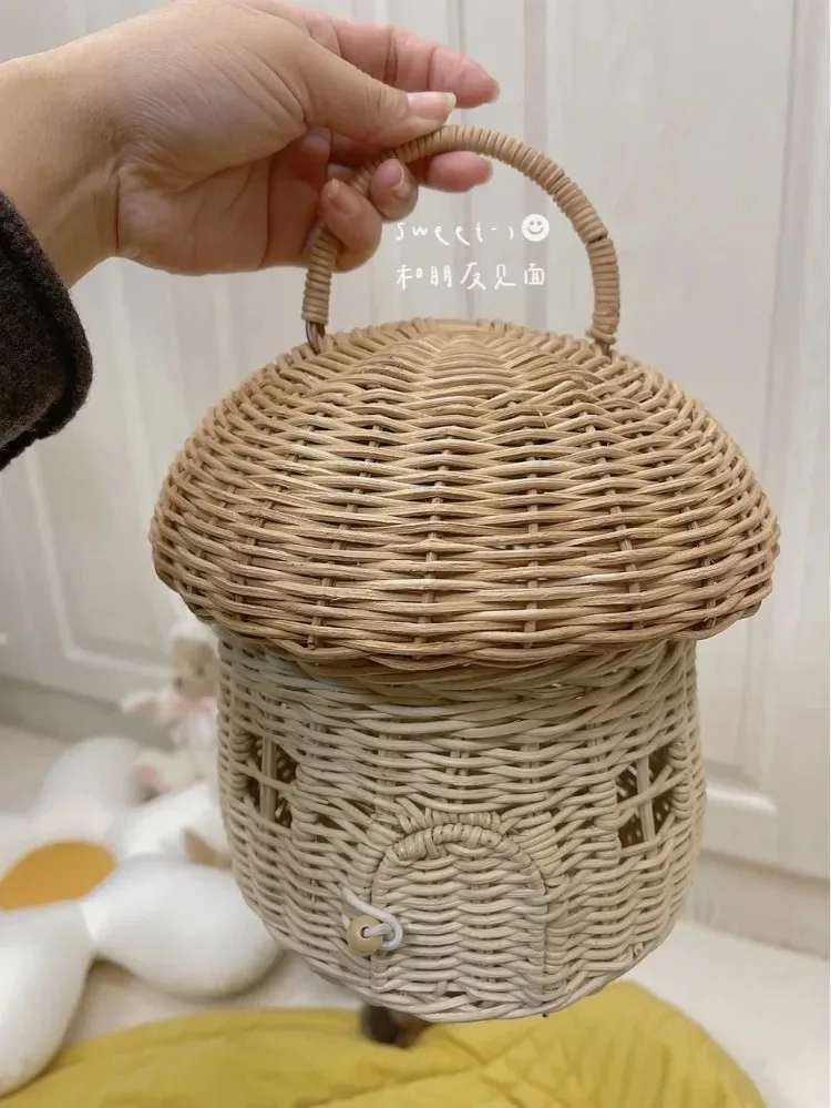 Rattan Woven Mushroom Basket Summer Portable Children Woven Bags Outdoor Vacation Picnic Baskets Kids Toy Sundries Organizer - Image 28