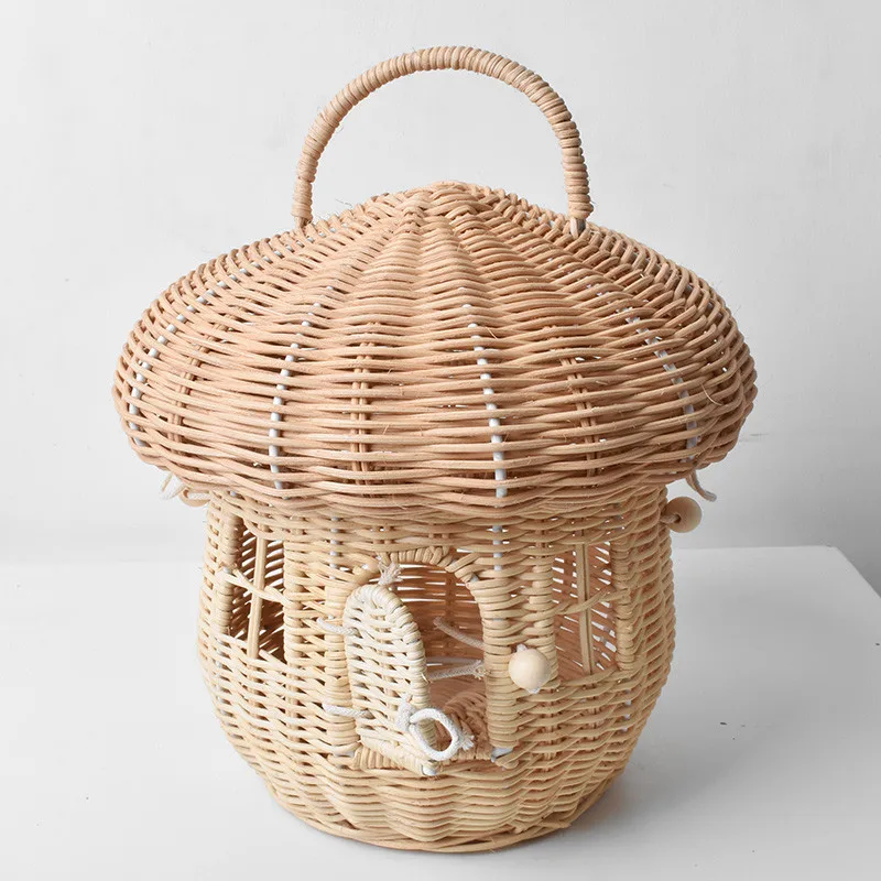 Rattan Mushroom Storage Basket Cute Cartoon Handwoven Nut Wicker Handbag Outdoor Picnic Women Tote Straw Bag Children Organizer - Image 21