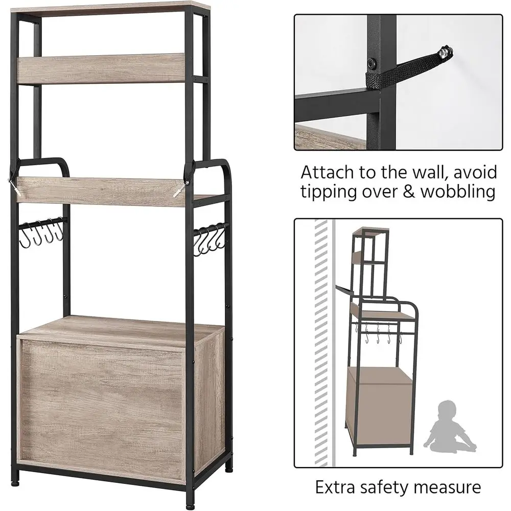 Gray 4-Tier Kitchen Baker's Rack with Storage Cabinet, Microwave Stand, Coffee Bar, and Spice Rack - Image 12