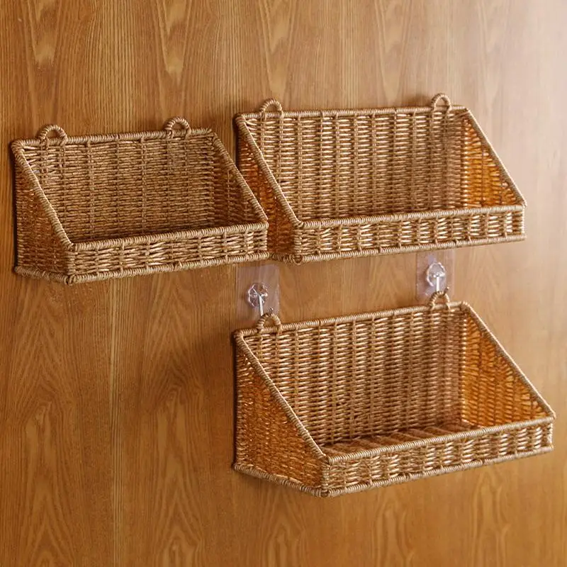 Woven Rattan Wall Storage Baskets | Adhesive Hook Hanging Shelves for Bathroom/Kitchen Organization - Image 8