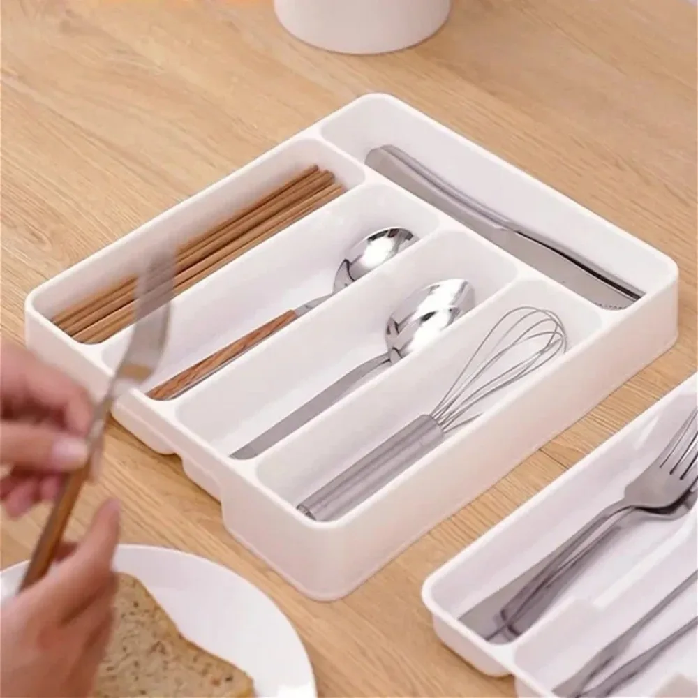 4/5 Compartment Cutlery Tray Rectangle Kitchen Drawer Organizer for Spoon Fork Separation Easy-Clean Home Storage Box decorative - Image 16