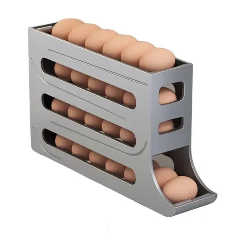 4 Layer Automatic Rolling Egg Dispenser Refrigerator Storage Box Fridge Organizer Rack for Kitchen - Image 8