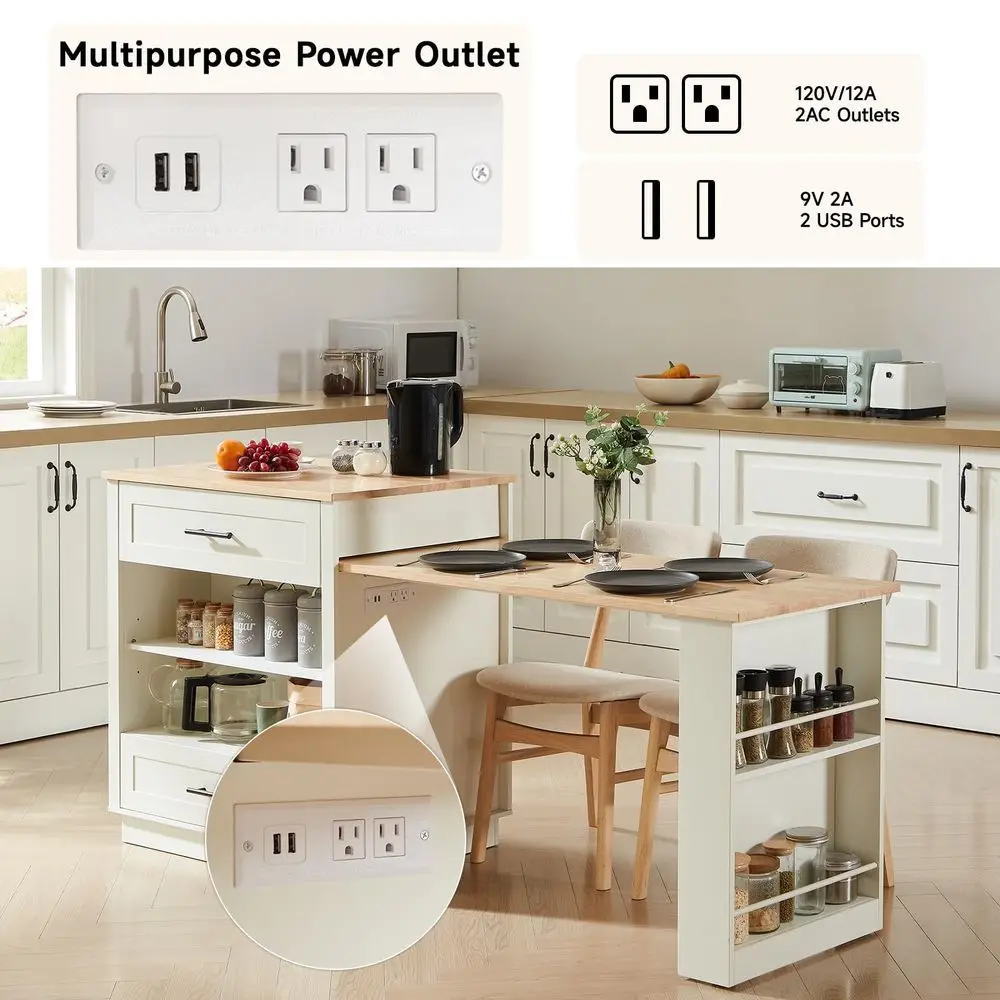 76 Kitchen Islands with Extendable Dining Table, 24 Island Table with DoubleSide Storage, Mobile Storage Islands Cart with Powe - Image 12