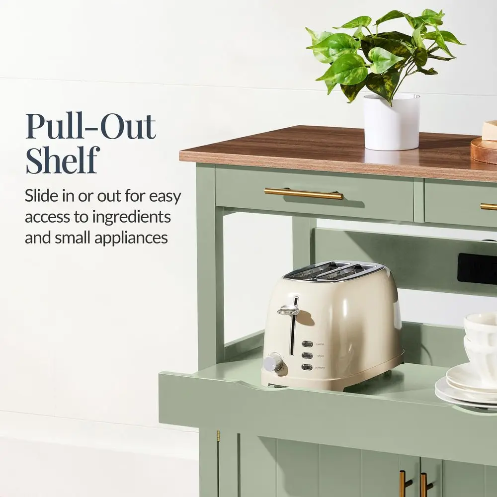 36in Large Rolling Kitchen Island Cart, 2Door Cabinet, 2 Drawers, PullOut Shelf, Power Outlet, Hooks, amp Swivel Lockable Wheel - Image 9