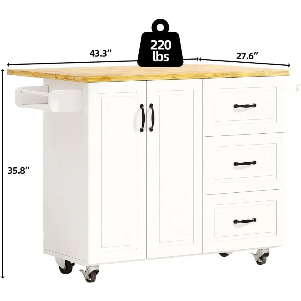 White Rolling Kitchen Island with Storage, Spice Rack, and Towel Bar - Image 8