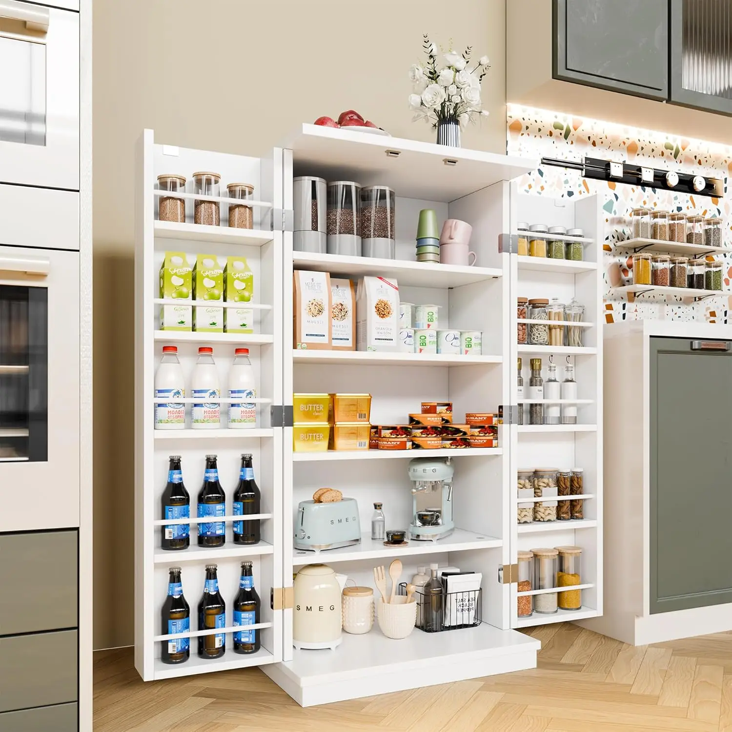 47" Freestanding Kitchen Pantry Cabinet Adjustable Shelves Buffet Cupboard Storage Kitchen Dining Room, Custom - Image 7