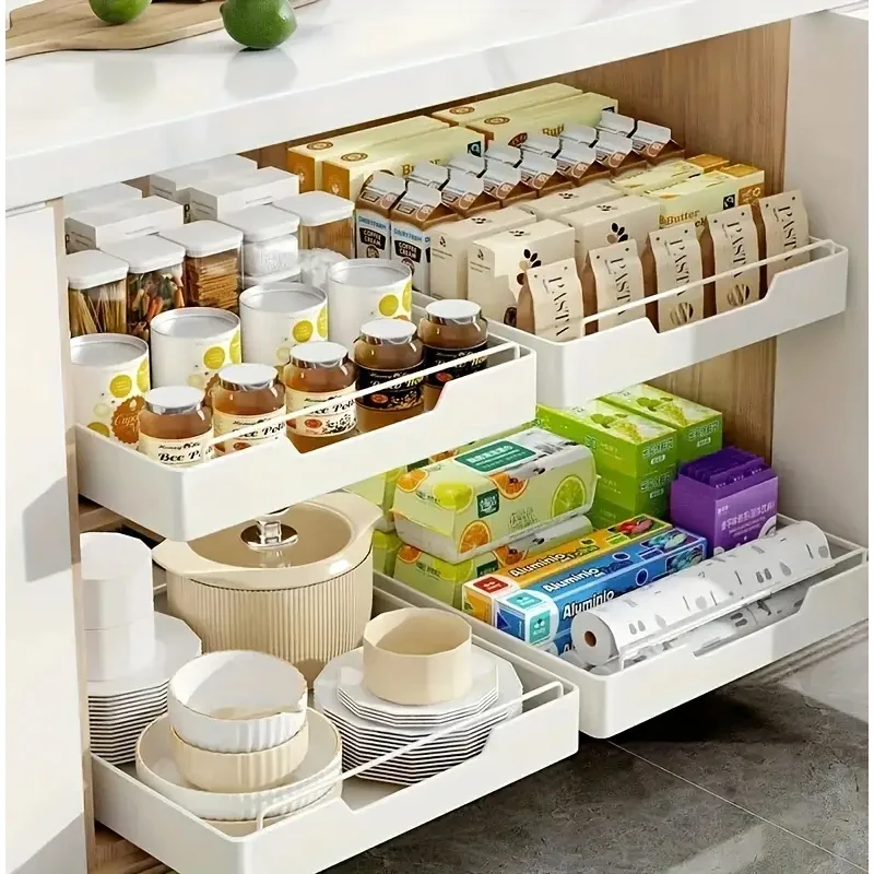 New Kitchen Storage Rack with Slide Rails Pull-out Kitchen Drawer Type Storage Tray Spice Box Storage Shelf Cabinets Organizer - Image 29