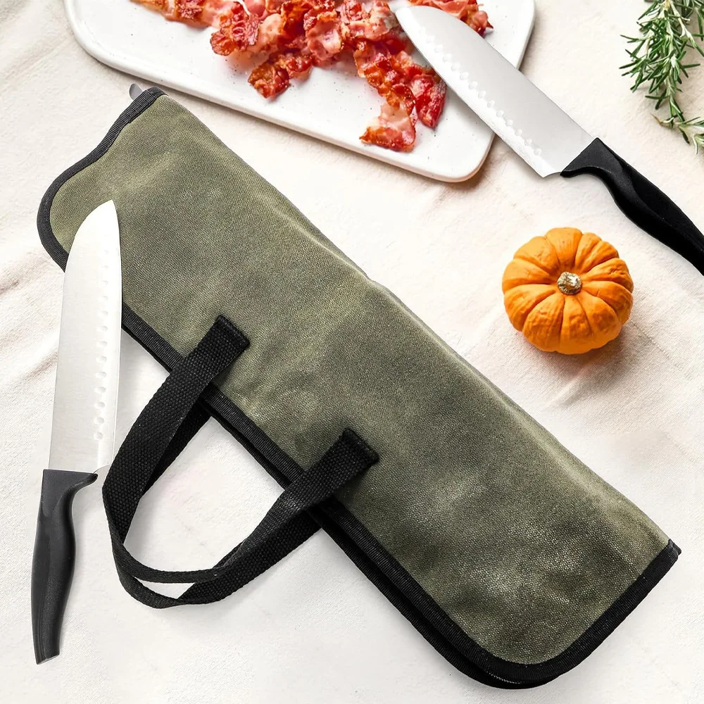 Chef Knives Storage Pouch Organizer Slicing Cleaver Carry Case Pocket Tools Professional Kitchen Knife Roll Bag 4 Slot Portable - Image 15
