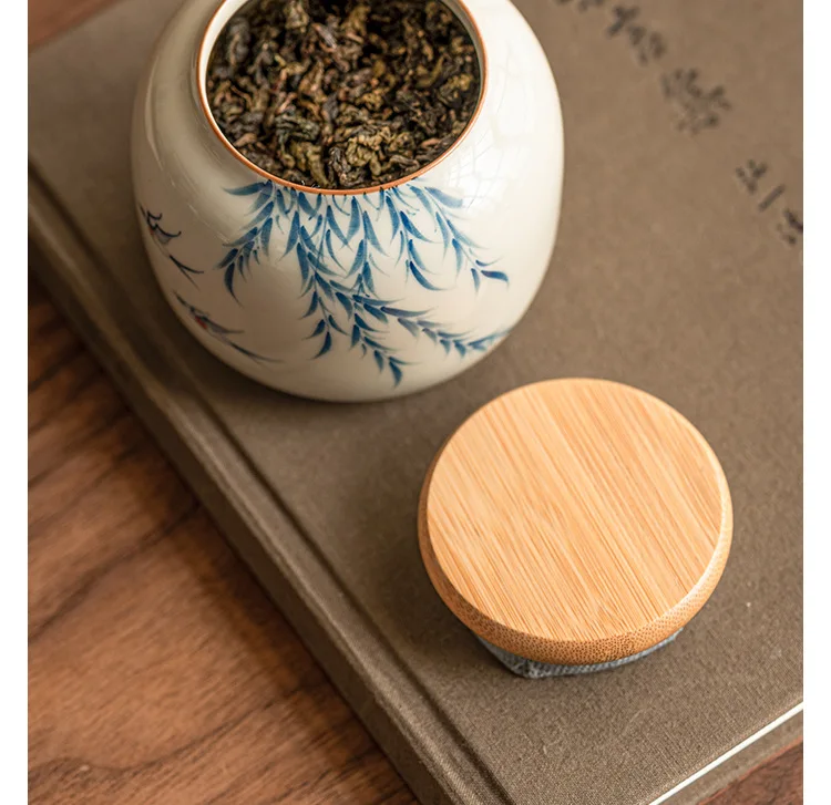 Warm Warbler, New Willow Grass Wood Grey Tea Sealed Ceramic Can High End Portable Small Moisture Proof Mini Storage Can - Image 21