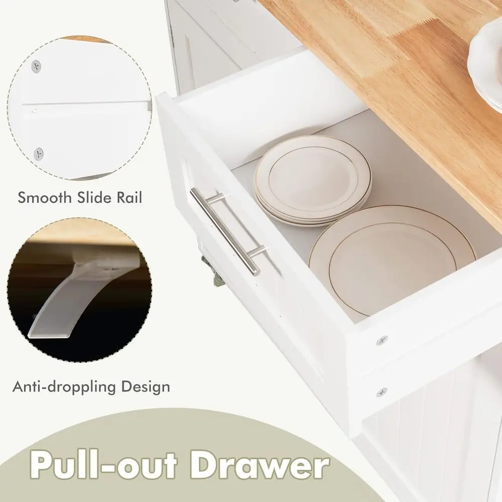 Rolling Kitchen Island with Towel Bar, Double Drawers, 2-Door Cabinet, White - Image 5